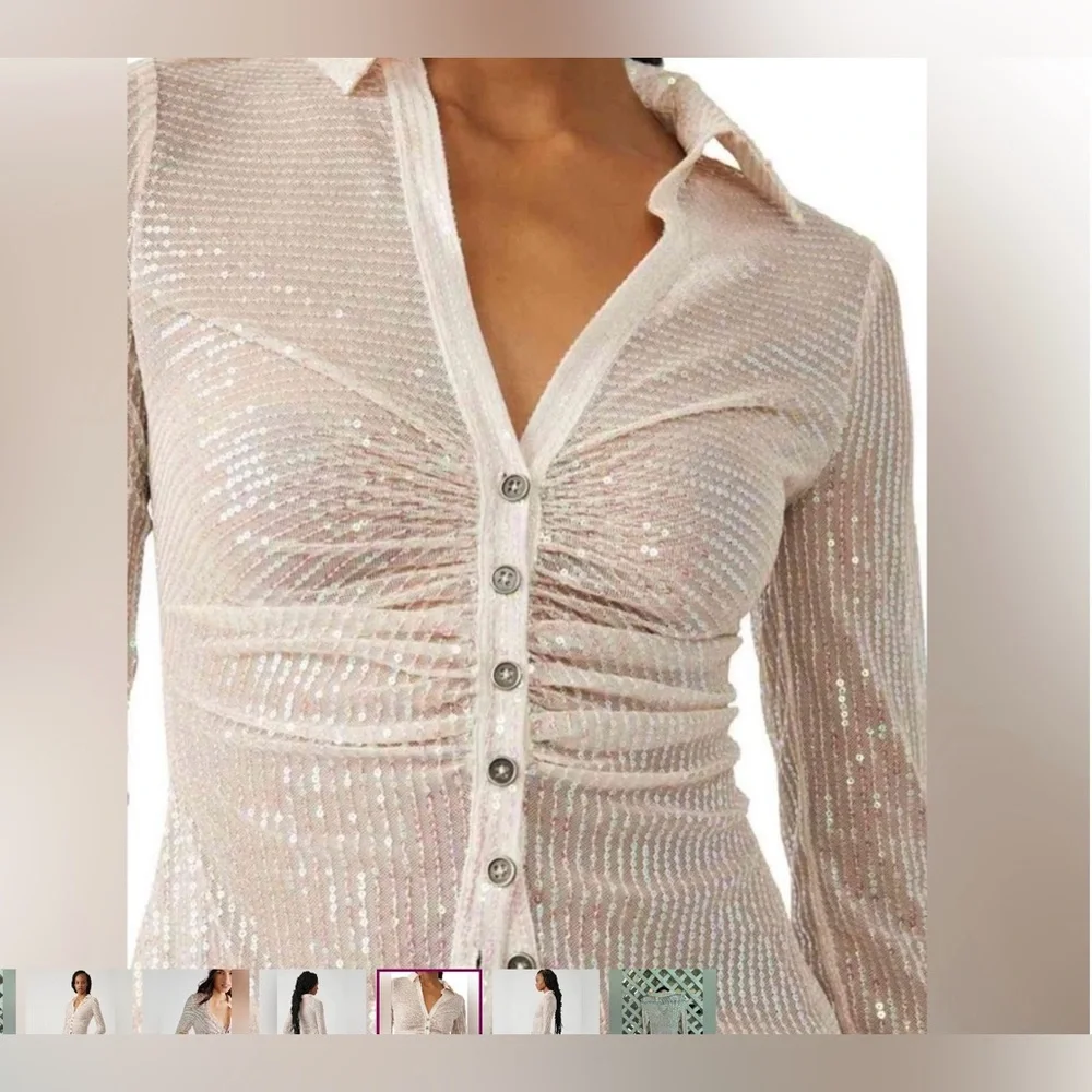 Free People Iridescent Cream Blouse - Picture 4 of 5